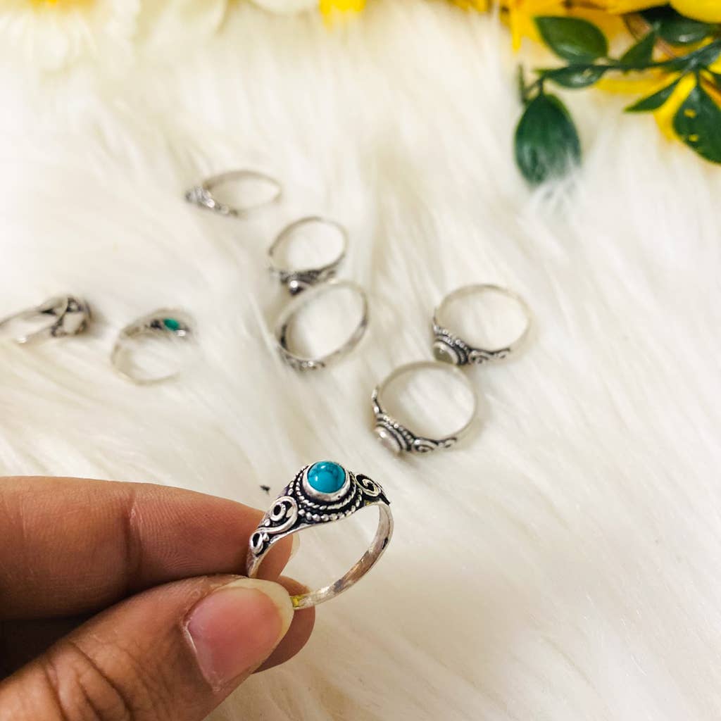 Karma Nepal Crafts - Wholesale Single Stone/Solitaire Ring - 100 Piece Bohemian Silver Crystal StackablRing  ($2.25 each)6