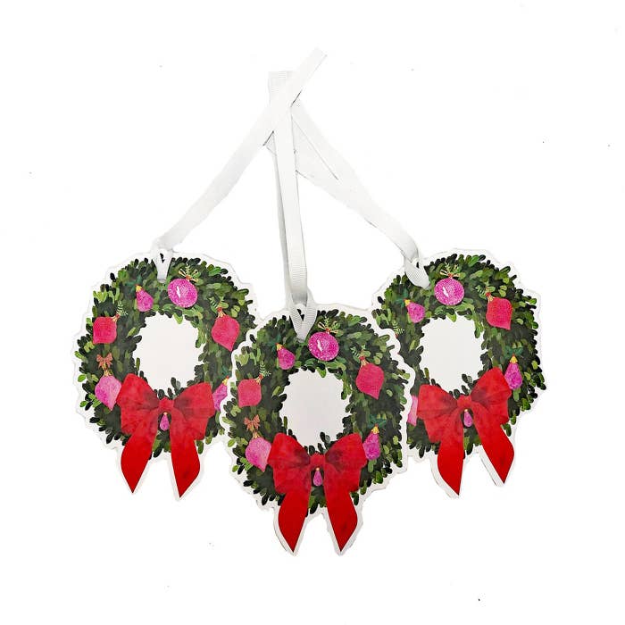 Red Boxwood Wreath Gift Tags | JOSIL Paperie for wholesale by JOSIL Paperie & Gift