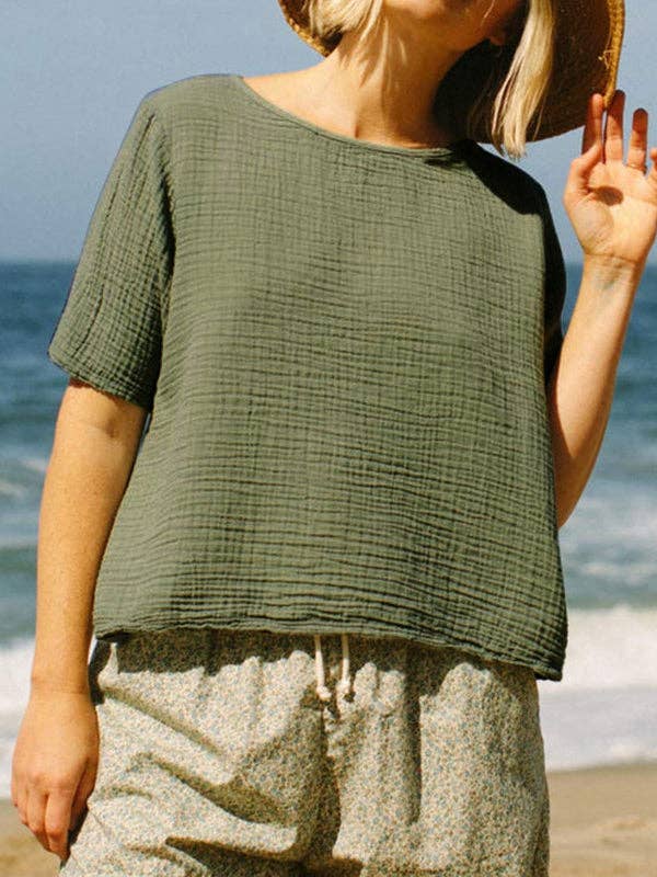 OceanusSwim - Wholesale T-Shirt - Women's - Loose Short Sleeves Solid Color Round-Neck T-Shirts Tops3