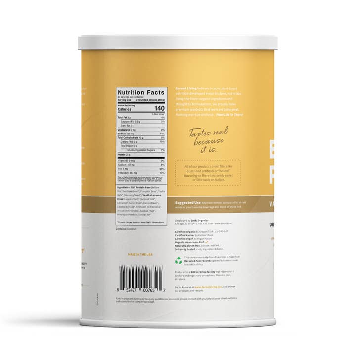 Sprout Living - Wholesale Protein/Superfood Powder - Epic Protein | Organic Plant Protein, Vanilla Lucuma, 2 LB
