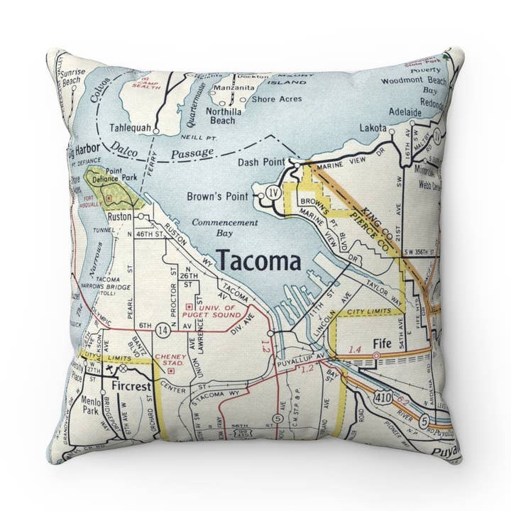 Tacoma Washington Map Pillow – 18" Square Throw Pillow for wholesale by Daisy Mae Designs