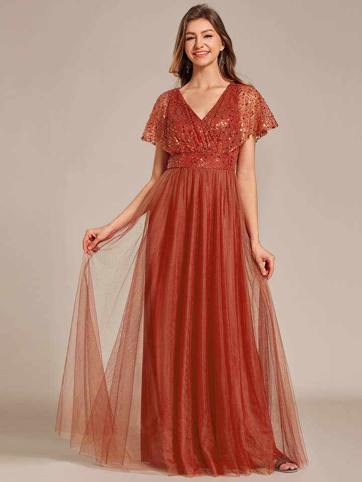 Ever-Pretty - Wholesale Gown - Women's - Elegant V Neck A-Line Empire Waist Tulle Dresses