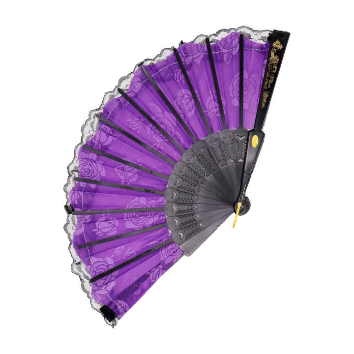 Cap Zone - Wholesale Handheld Folding Fan - Rose Gold Glitter Lace Trim Hand-Held Folding Fan