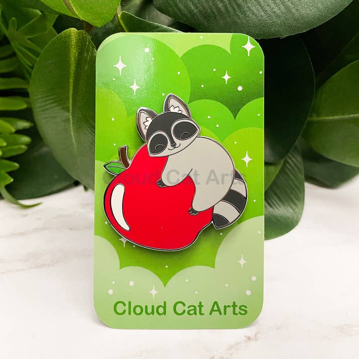 Apple Raccoon - Hard Enamel Pin for wholesale by Cloud Cat Arts