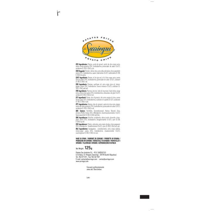 Chips Sarriegui – wholesale Chips – POTATISCHIPS 125 G CITRON- OCH PEPPARSMAK