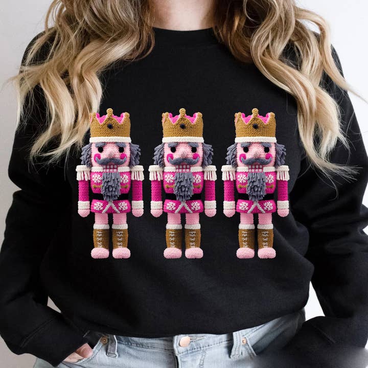 Faux Crochet Nutcracker Shirt, Retro Yarn Christmas Sweater for wholesale by NVC Ecommerce LLC