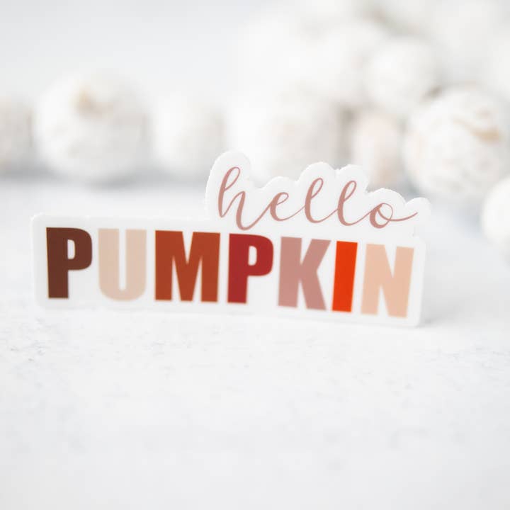 Hello Pumpkin Red Clear, Vinyl Sticker, 3x3 in. for wholesale by Savannah and James Co