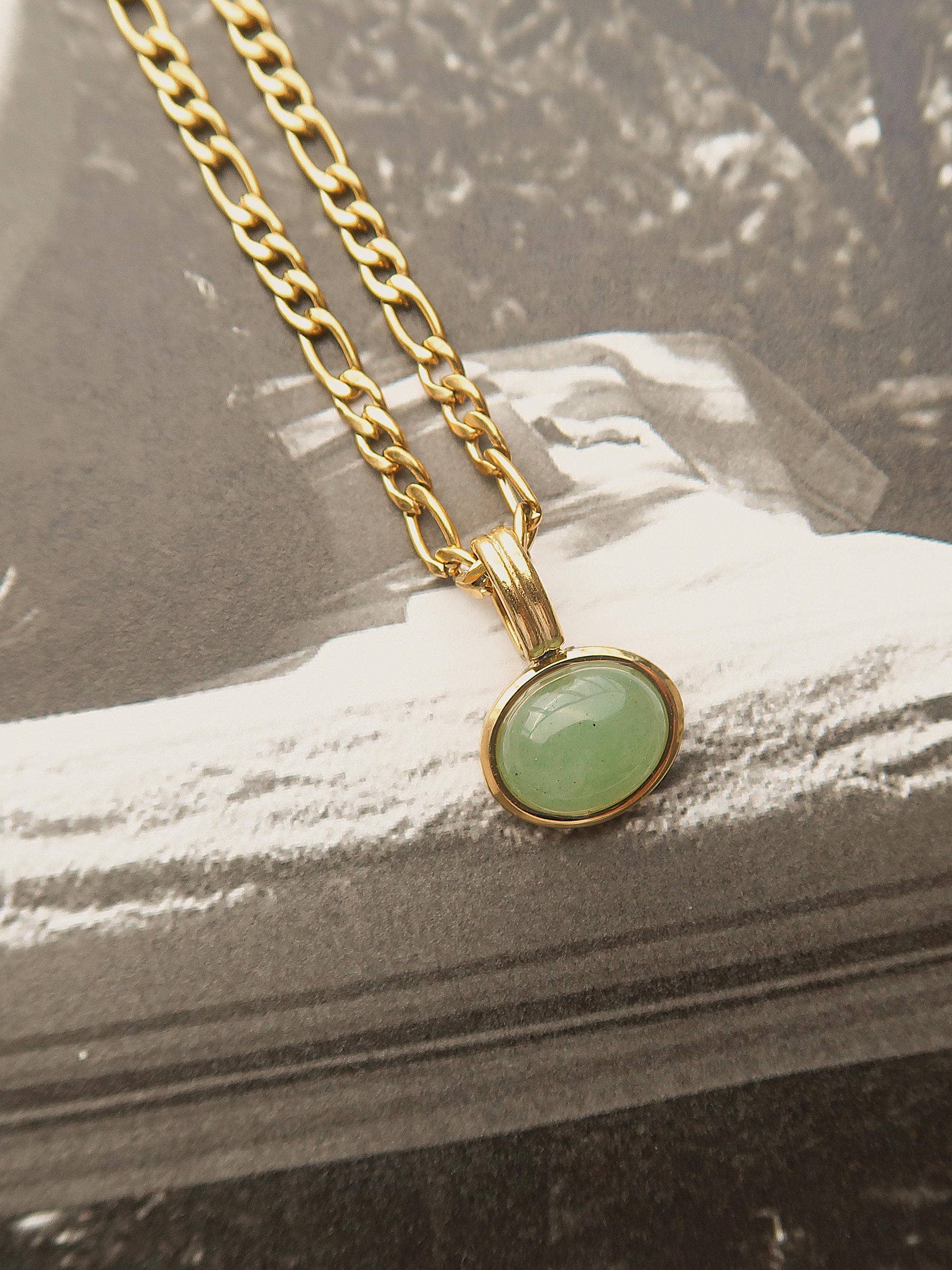 Winslow Non-Tarnish Green Stone Pendant Chain Necklace for wholesale on Faire3