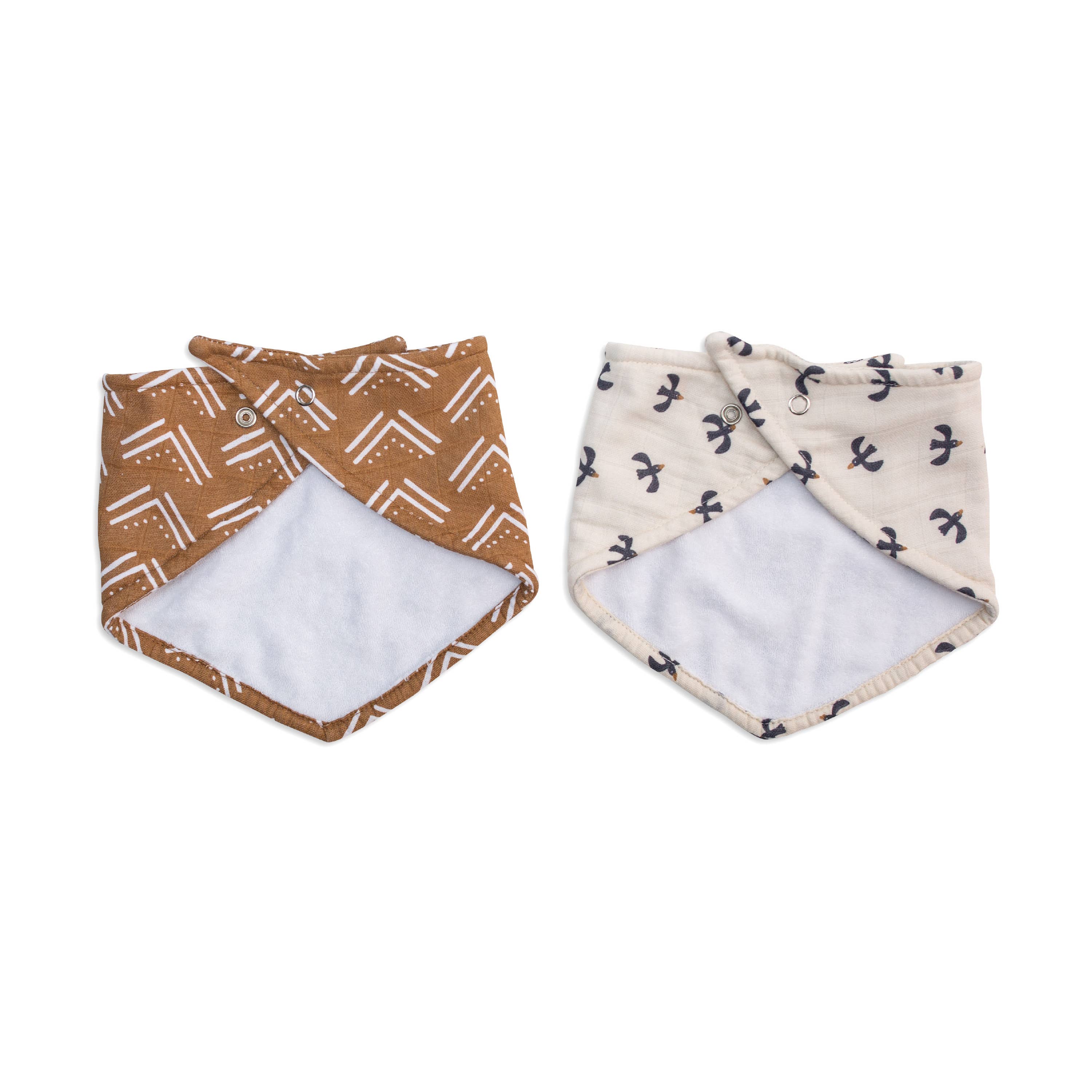 Lulujo Baby – Babete bandana por atacado – Babetes Bandana – 2 Unidades, Macios e Absorventes, Padrão de Tecido de Lama/Pássaros Pretos2