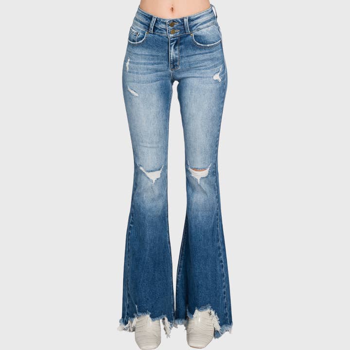 Petra153 - Wholesale Jeans - Women's - P301F-MD DESTROY HIGH RISE STRETCH SUPER FLARE JEANS6
