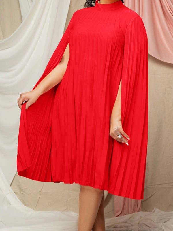 Aria Romance - Vente Robe – femme - Robe trapèze plissée à manches cape4