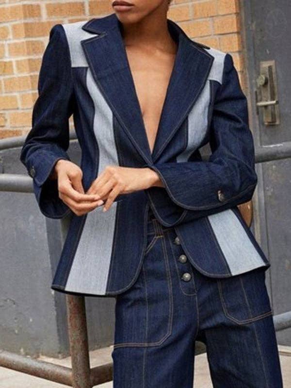 BLU PROFONDO Giacca con scollo a V a contrasto con giuntura divisa in vendita all'ingrosso su Faire2