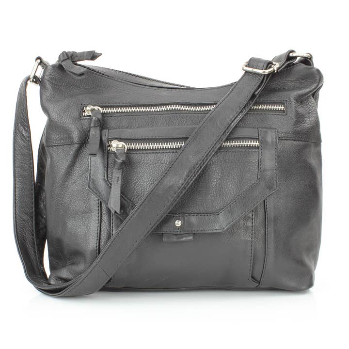 Leather Impressions Inc – Großhandel Schultertasche – Damen – Tucson Lederschultertasche mit Reißverschlüssen und Klappentasche RB 1632