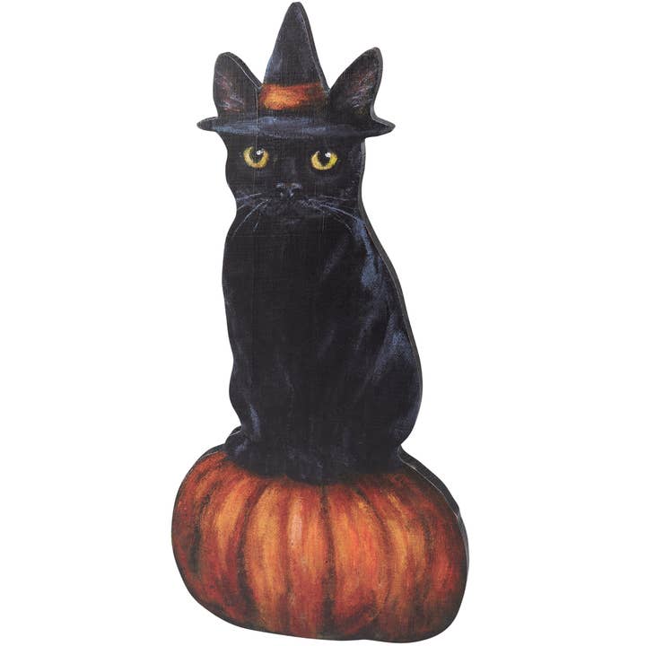 Black Cat Witch Porch Leaner for wholesale by Primitives by Kathy