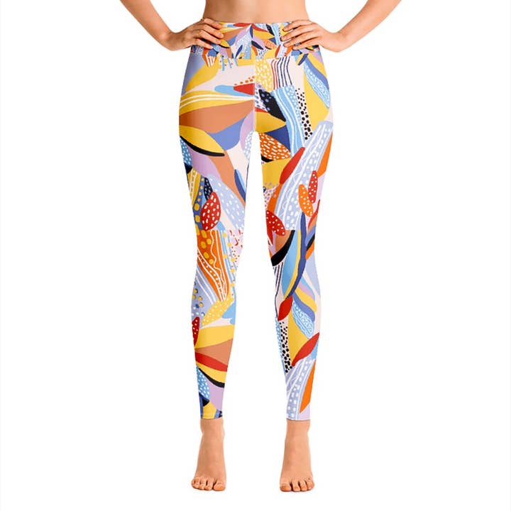 High Waist Yoga Leggings In Tropical Red for wholesale by Jessie Zhao New York