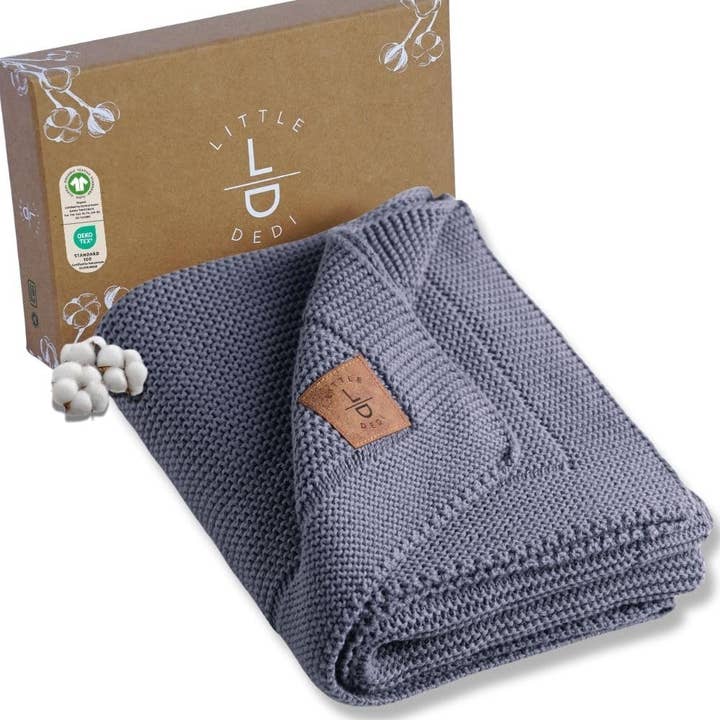 Little Dedi Knitted Blanket Alina 80x100cm - Grey Blue for wholesale by Little Dedi