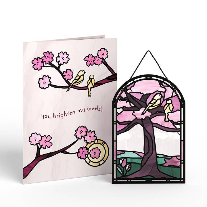 Lovepop Cards - Wholesale Love Card - You Brighten My World Birds 5"x7" Suncatcher Card, Pop-Up