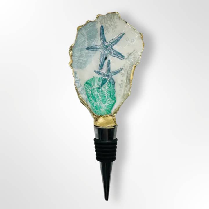 Bouchon de vin en coquille d'huître étoile de mer & coquillages pour la vente par Shell Yeah By Jaks LLC