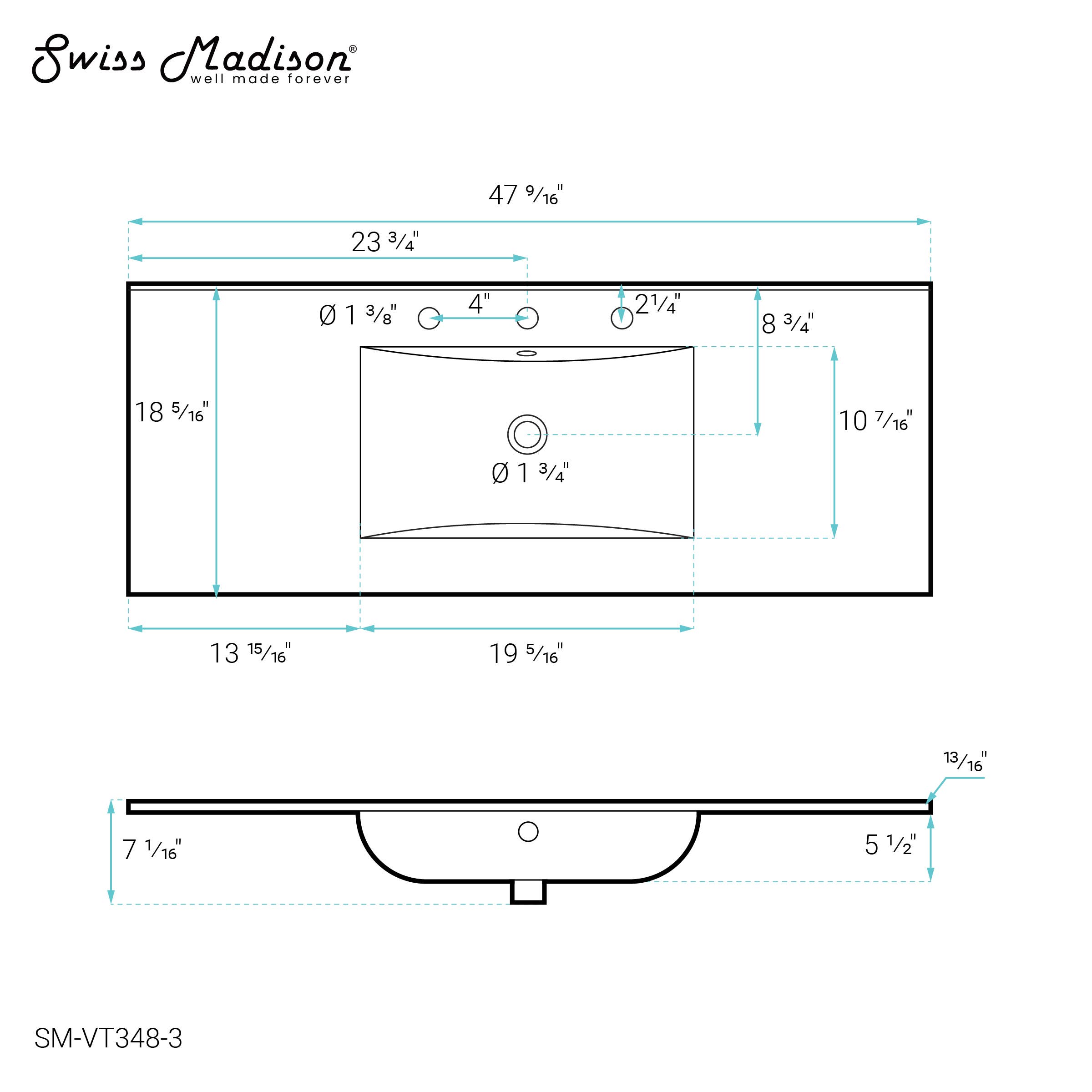 Swiss Madison - Wholesale Bathroom Accessory Set - 48" 3-Hole Widespread Vanity Sink Top in Glossy White7