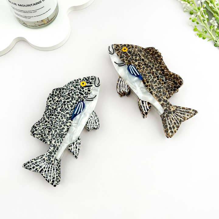 Pince à cheveux en acétate d'été en forme de poisson mérou animal océan. pour la vente par mildstyles
