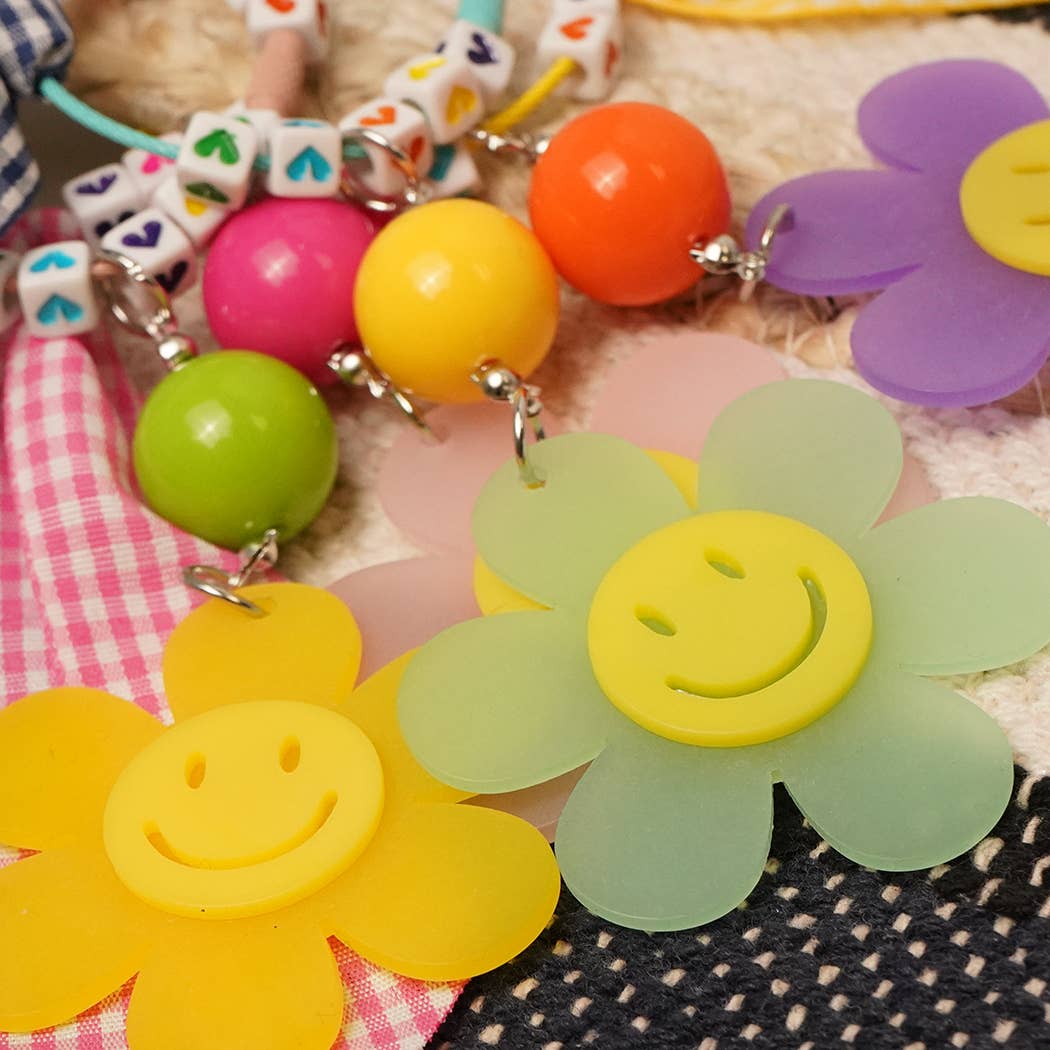 Fashion City – Porta-chaves - Mulher por atacado – Bolsa de Chaveiro Happy Face Flower xadrez com Arco Charme13