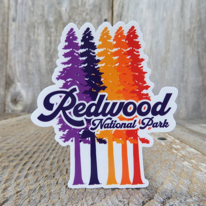 Kirk's Krafts - Wholesale Sticker - Redwood National Park California Trees Sticker Redwood Trees Purple Orange