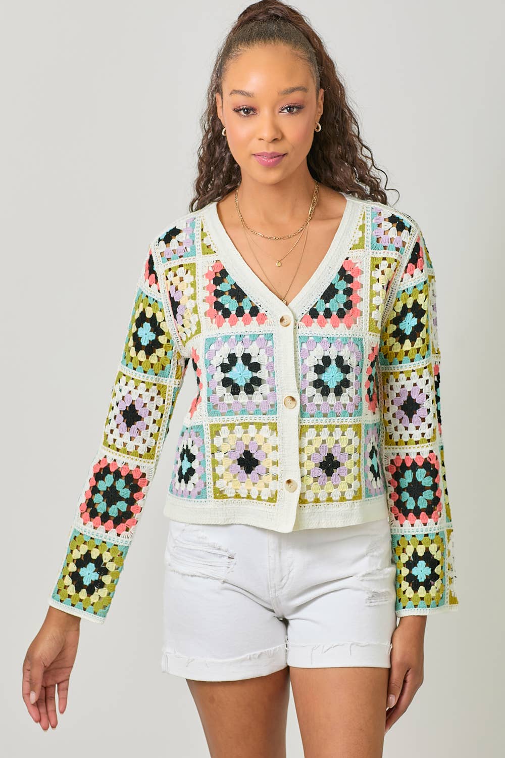 Mystree – wholesale Jacket – Women's – 61012 Crochet Button Up Jacket1