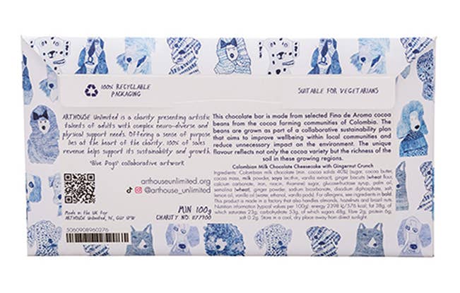 ARTHOUSE Unlimited – wholesale Chocolate bar – Blue Dogs, Milk Chocolate Cheesecake Bar With Gingernut Crun6