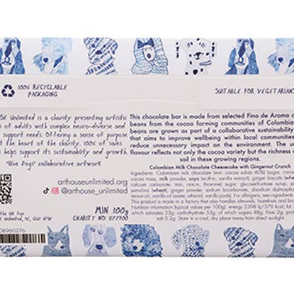 ARTHOUSE Unlimited – wholesale Chocolate bar – Blue Dogs, Milk Chocolate Cheesecake Bar With Gingernut Crun6