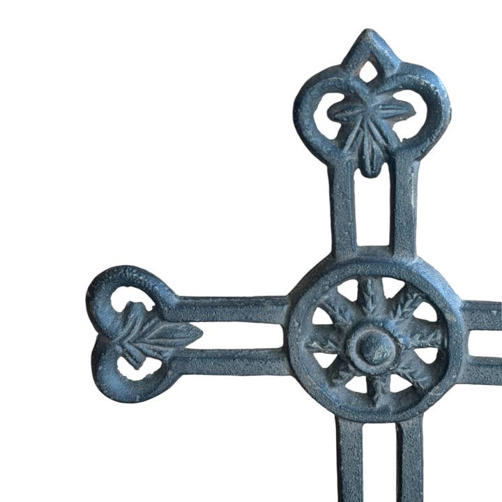 Wilco Home - Wholesale Wall Cross - Cast Iron Filigree Table Cross on Rectangular Pedestal Base