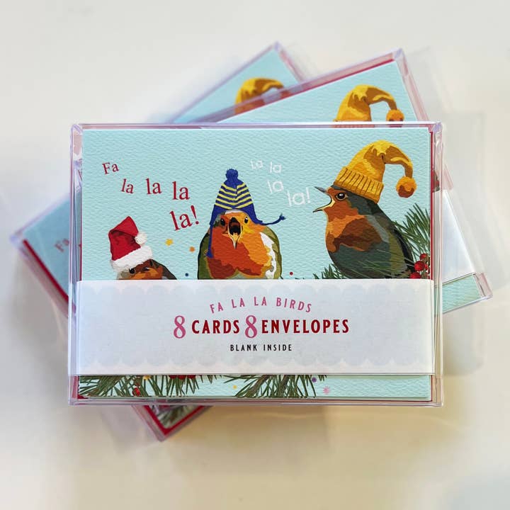 Boxed Set of 8 Christmas Cards | Holiday Birds in Hats for wholesale by The Red Barn Press