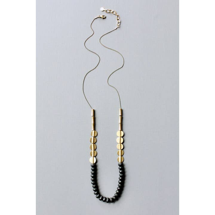 David Aubrey Jewelry - Wholesale Beaded/Pearl Necklace - JLT130 black and brass long necklace