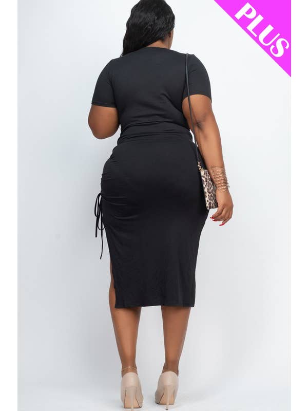 Vanilla Monkey - Wholesale Dress - Women's - Plus Size Drawstring Ruched Side Split Dress2