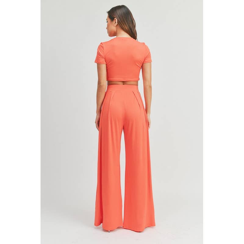 Peace Love Line - Vente Ensemble haut et pantalon (PAS d'intérieur) - Femme - Ensemble haut court et pantalon palazzo à jambes larges3