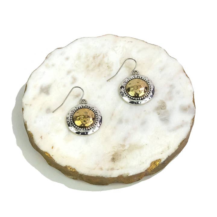 caroldauplaisejewelry - Wholesale Dangle Earrings - Ruby Rd. - Two-tone Metal Disc Drop Earrings