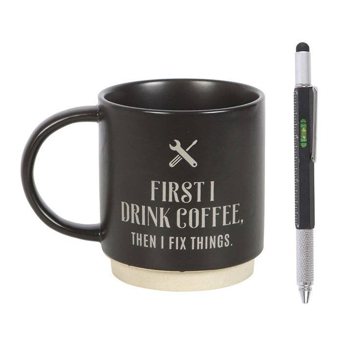 Something Different Wholesale - Wholesale Coffee Mug - First I Drink Coffee Father's Day Mug with Multi-tool Pen