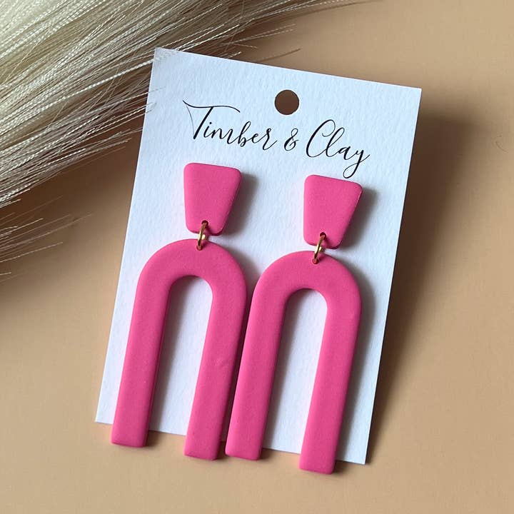 Lightweight Pink Arch Clay Earrings for wholesale by Timber & Clay