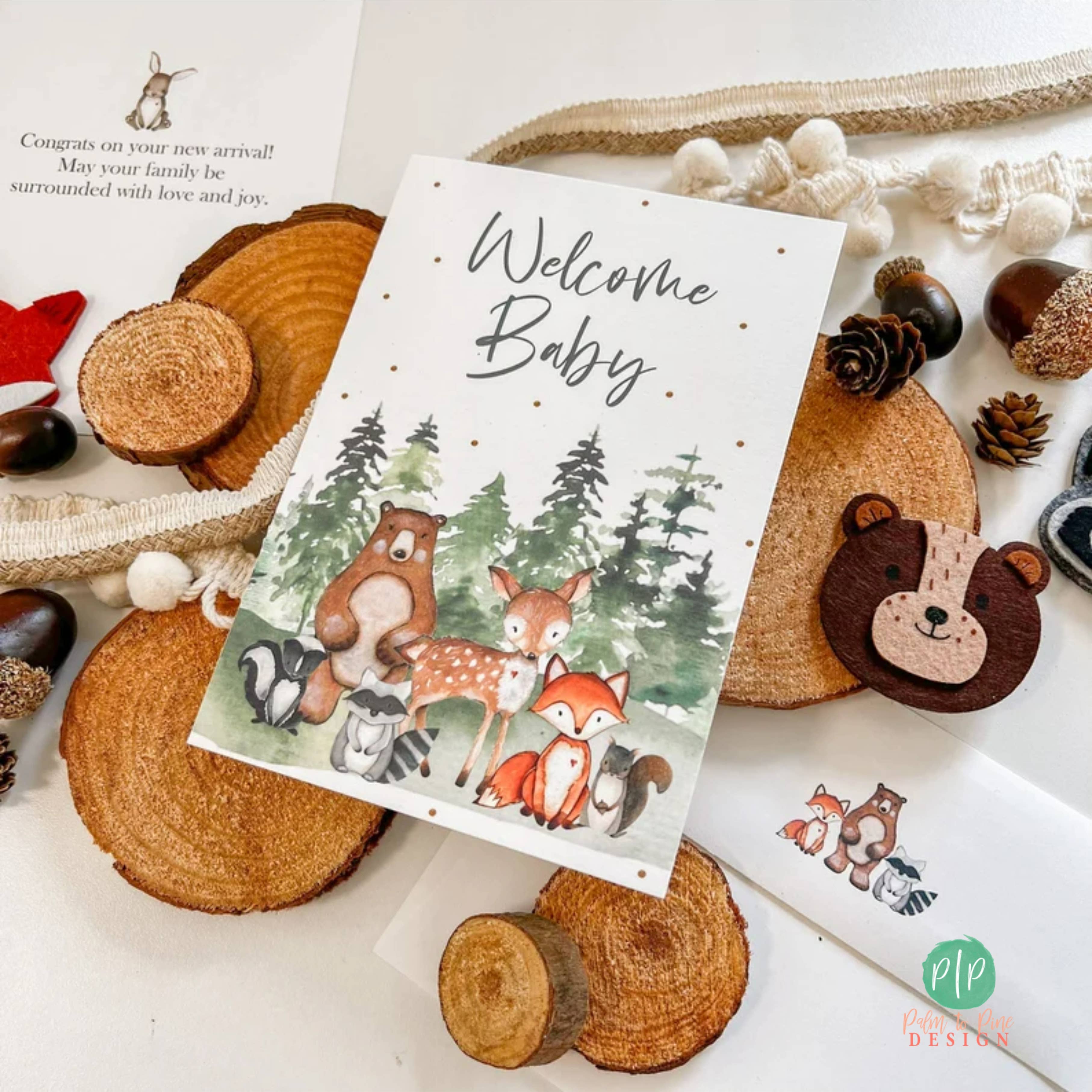 Palm to Pine Design - Wholesale Baby Card - Woodland Welcome Baby Shower Card, Folded Greeting Card5