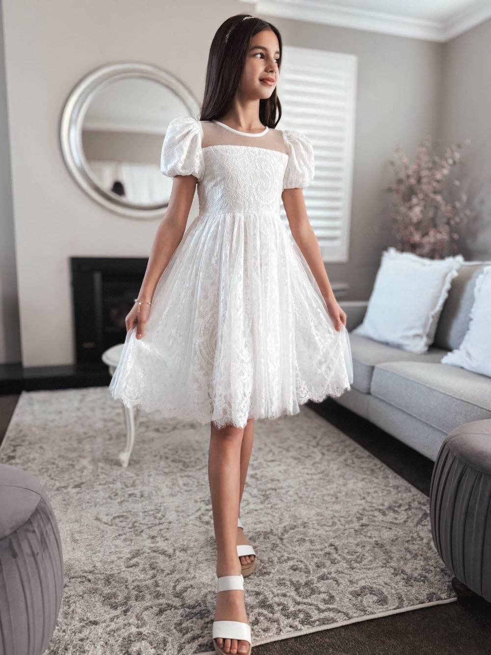 A Little Lacey – wholesale Dress – Kids – Genevieve Girls White Lace Dress6