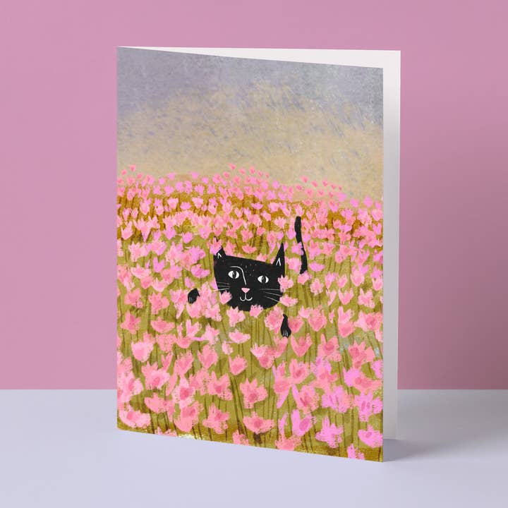 Niaski - Feline Fine Art (USA DUTIES PAID) - Wholesale Everyday greeting card - Cat in a tulip field card0