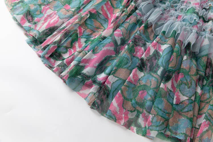 Color as pictures DR592Y Hand-Printed Lotus Leaf Lace Dress with Beaded Detail for wholesale on Faire14