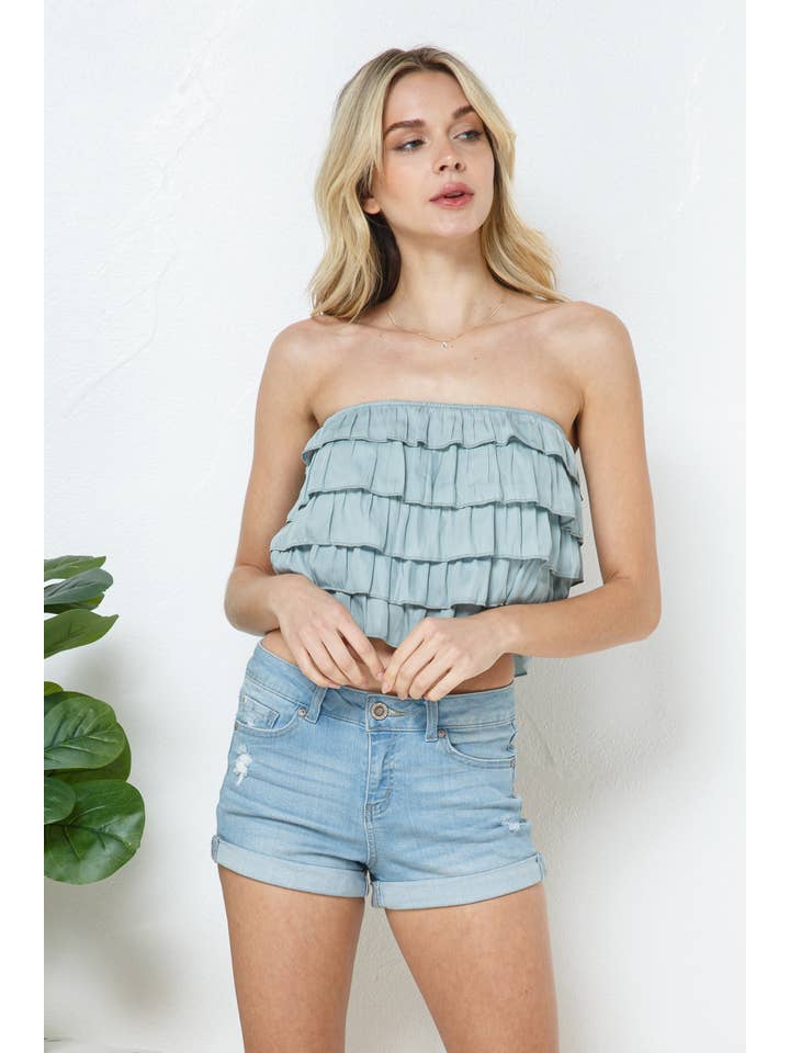 Blue B – wholesale Blus - Dam – 51464T - AXELBANDSLÖS RUFFLE RÖR TOPP6