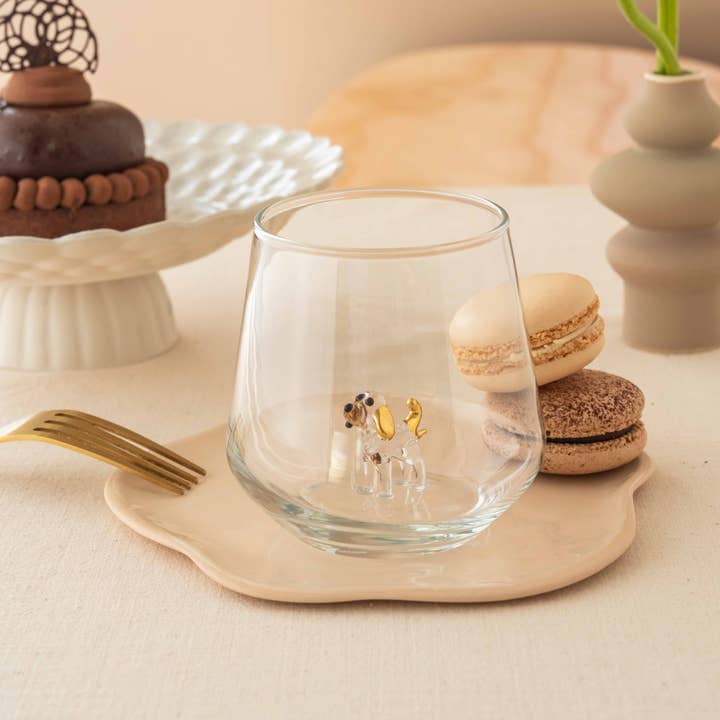 MINIZOOUSA - Wholesale Drinking Glass/Cup - Clear Dog with Gold Ears & Tail Figurine Drinking Glass0