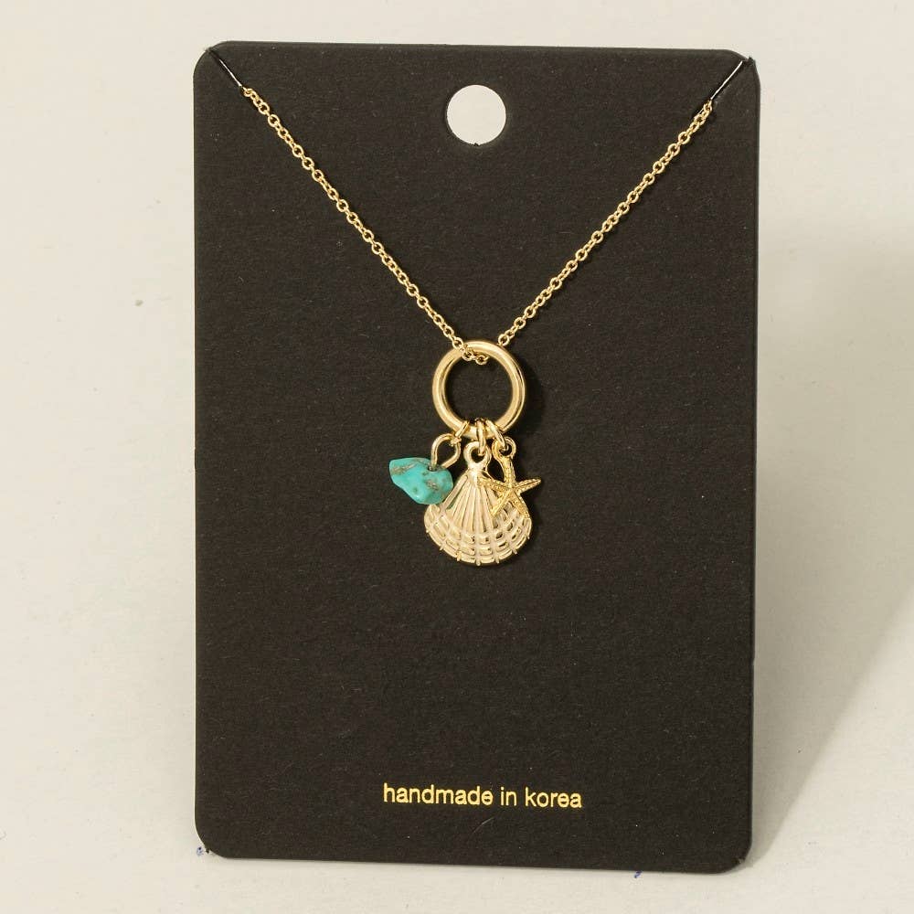 Fame Accessories - Wholesale Pendant/Charm Necklace - Sea Life Stone Seashell Charms Necklace1