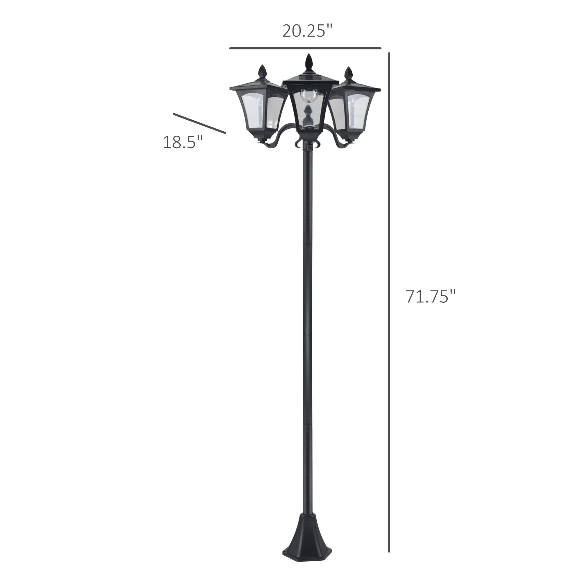 39F Inc. - Vente Lampe d'extérieur/de jardin - Lampadaire solaire à trois têtes de 72 pouces en acier noir4