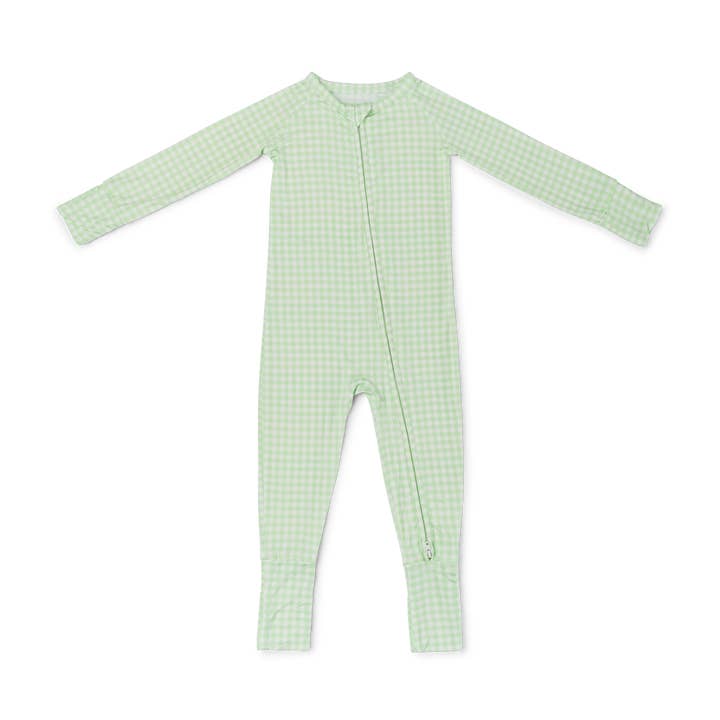 Motette - Wholesale Sleepsuit - Baby - Pistachio Gingham Bamboo Sleeper1
