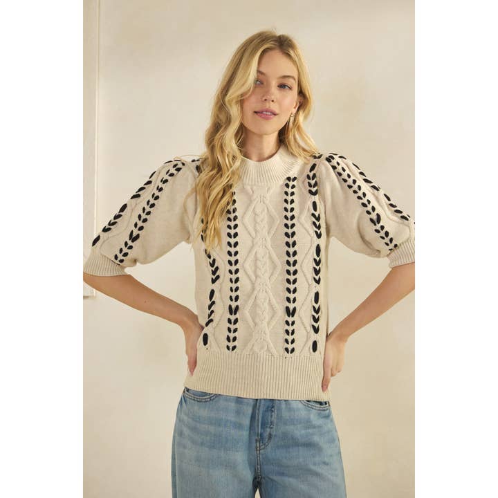 cream HARPER THREADED KNIT SWEATER (ST8001) for wholesale on Faire4