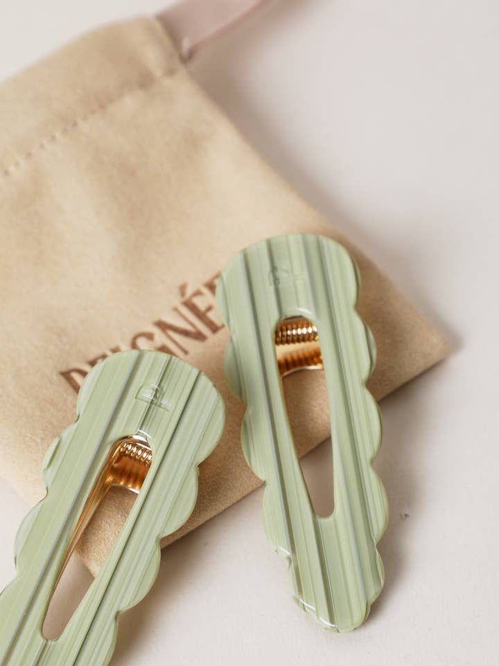 Signature Hair Clips - Sage (Pair) for wholesale by Peignee Paris