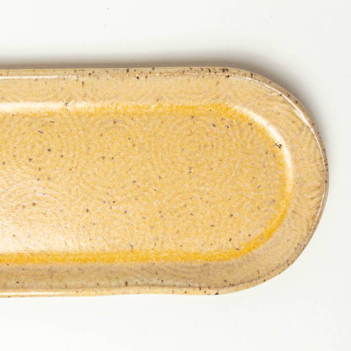 White & Peach Spiral Pattern Handmade in OH, Ceramic Platter for wholesale by White Squirrel Clayworks