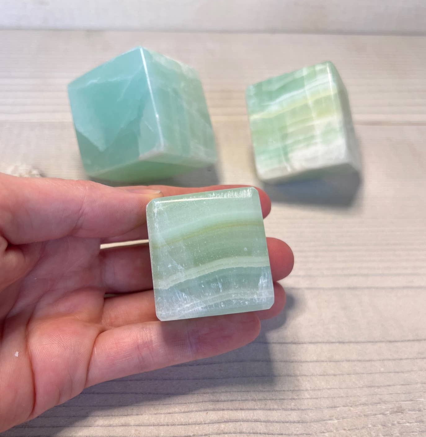 Jade Canyon - Wholesale Spiritual Stone/Crystal - Pistachio Seagreen Calcite Stone Cube2